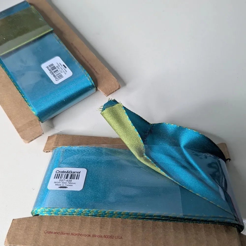 Crate&Barrel Teal & Green 2 Inch Wide Satin Ribbon 2 Count